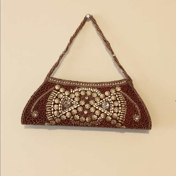 HP Gorgeous Red & Gold Indian Beaded Clutch - Picture 2 of 6
